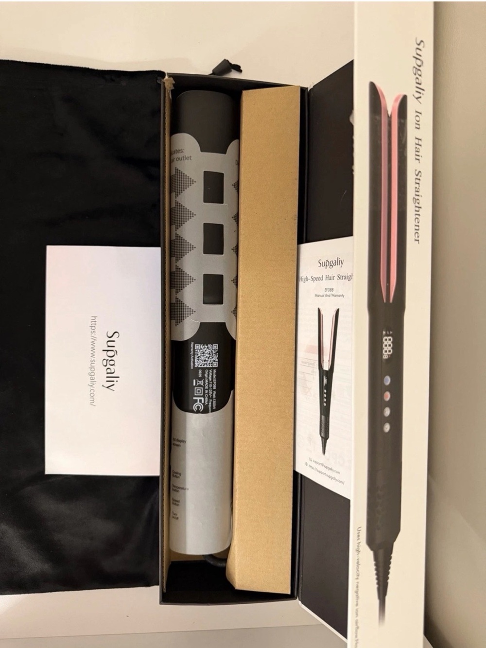 Supgaliy-Pink and Black Ion Hair Straightener - Sleek Ceramic Plates